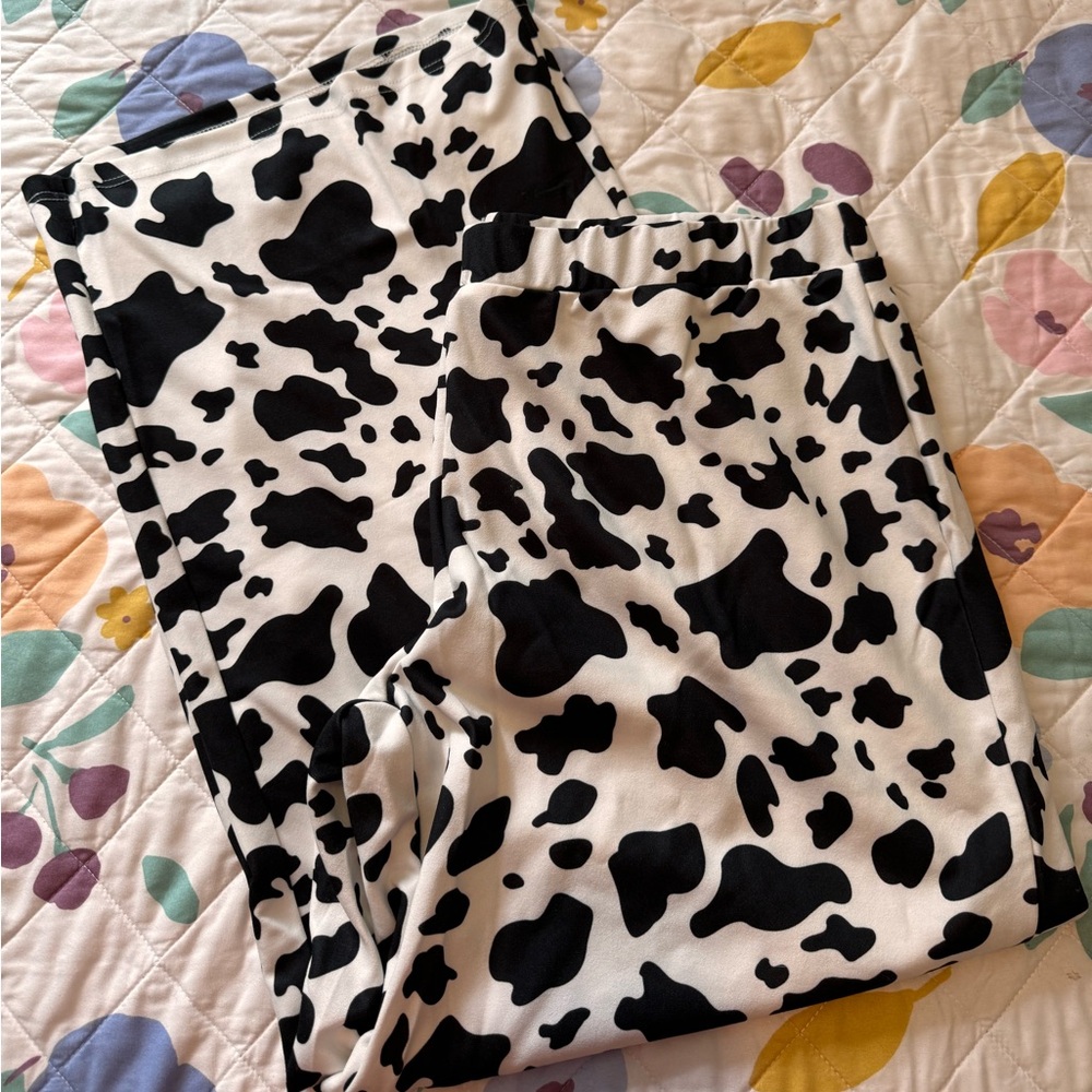 Wide leg cow print casual pants